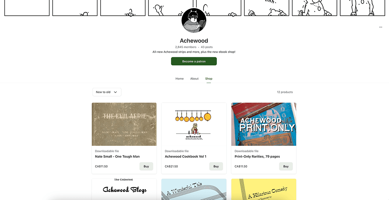 Achewood sell digital products on patreon