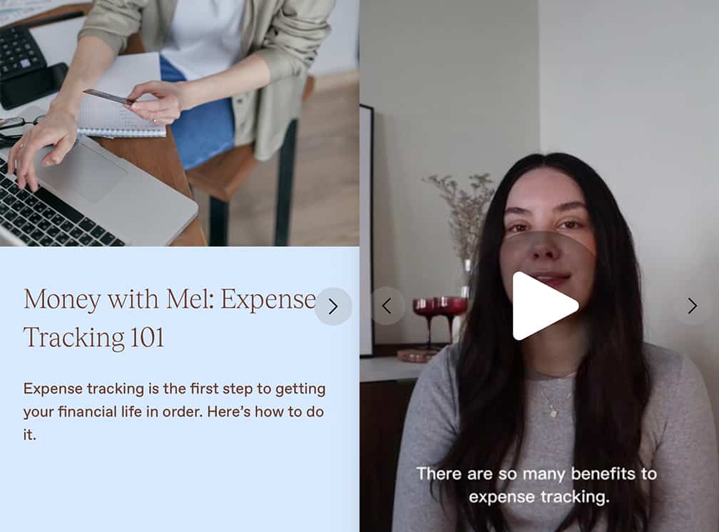 the leap by thinkific digital products examples ai powered mini course Money With Mel: Expense Tracking 101 melanielaurene Melanie Laurene