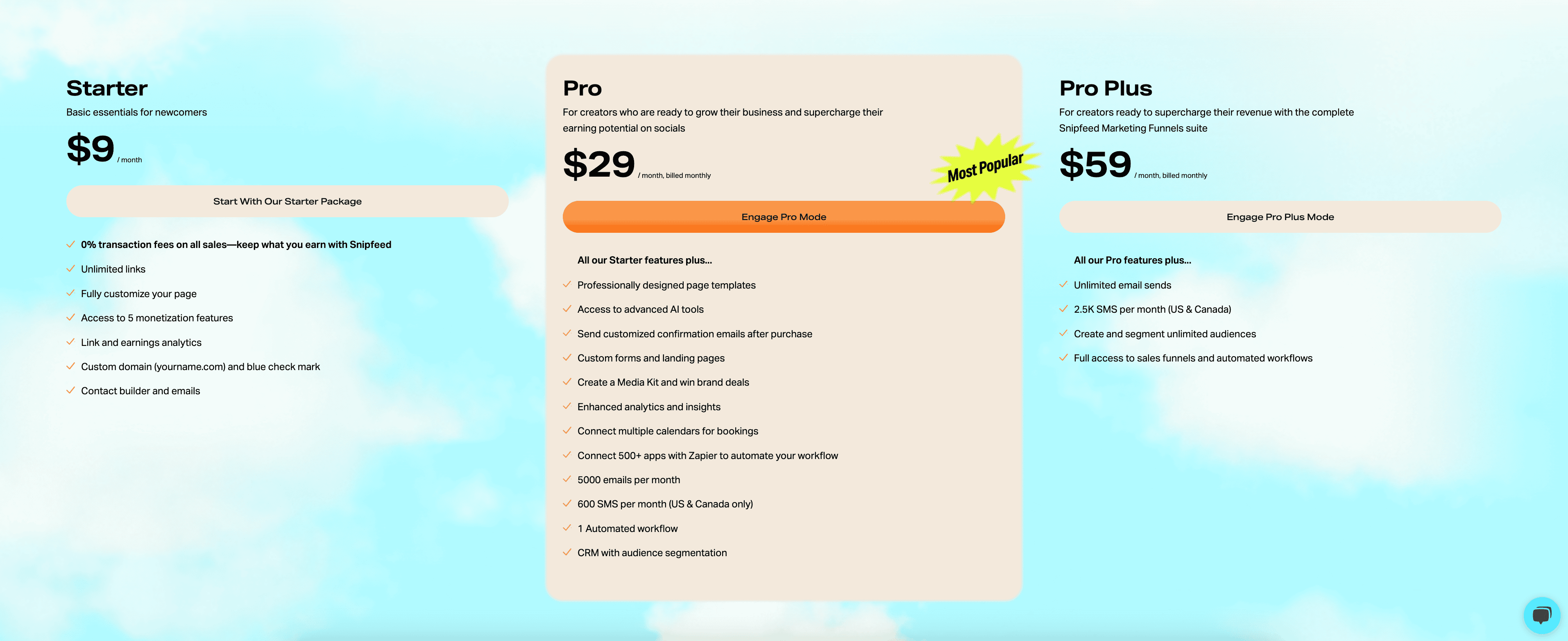 snipfeed pricing plans