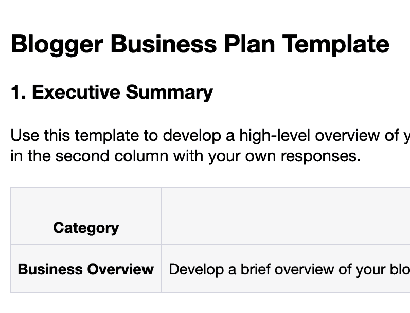 blogger business plan template